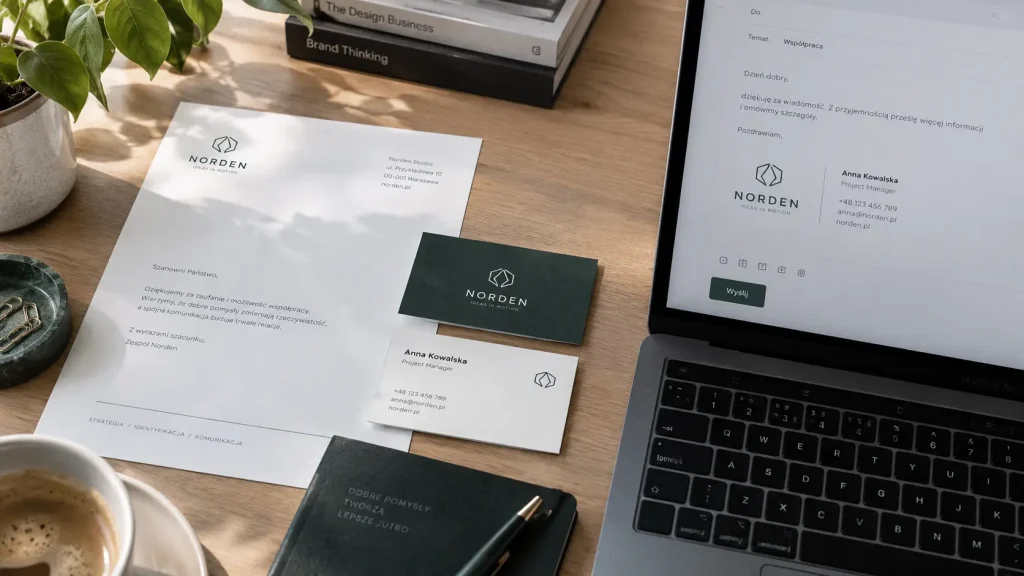 Wizytówki, papier firmowy i stopka mailowa jako spójne elementy identyfikacji wizualnej marki